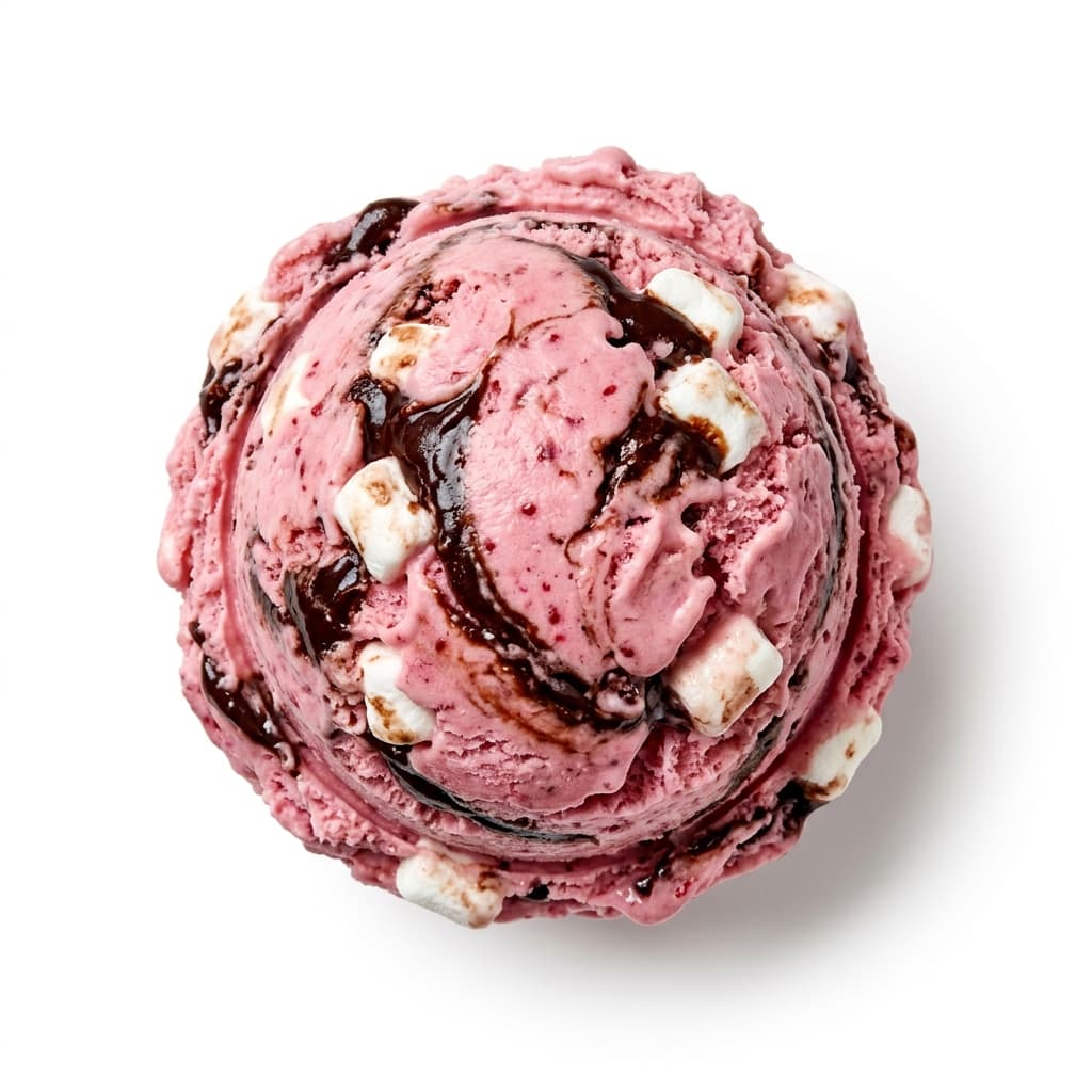 Raspberry Fudge Swirl Gumshmallow scoop at Glacier
